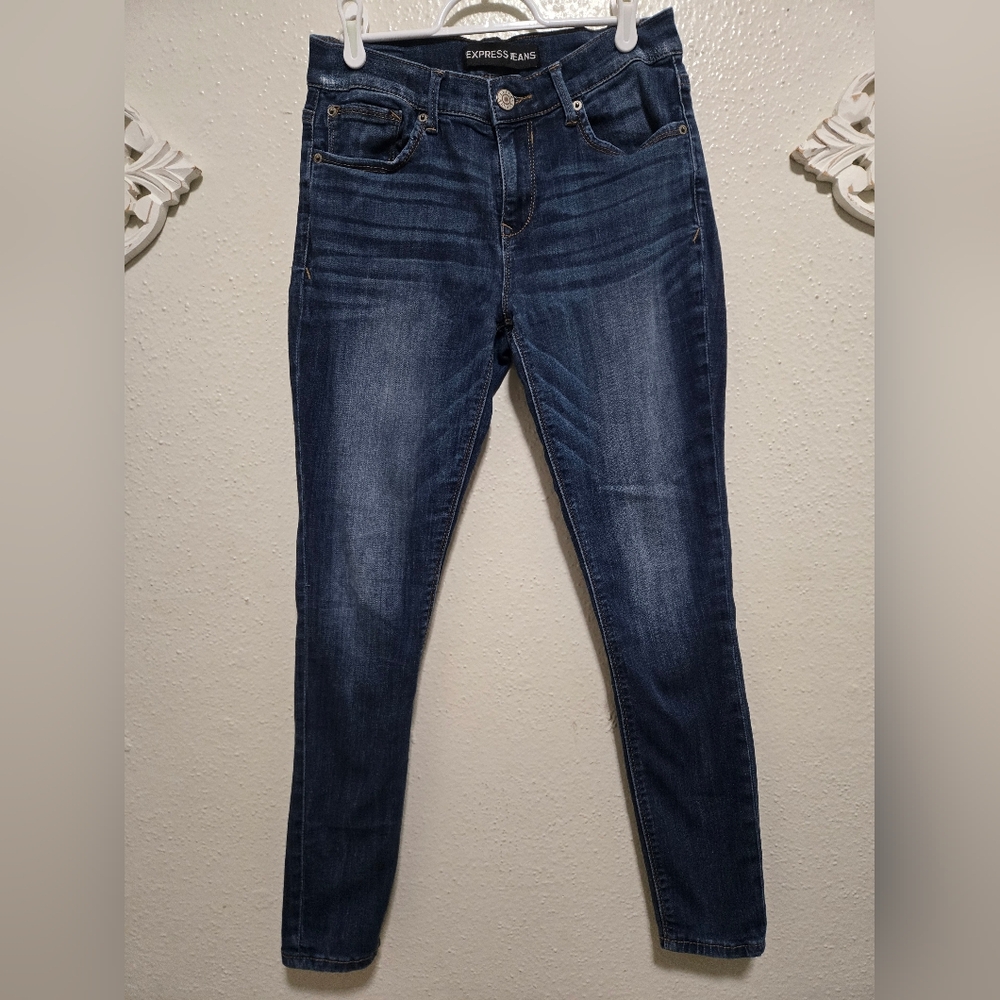 Express Jeans Women's Legging Mid Rise Medium Wash Skinny Denim Sz 4R